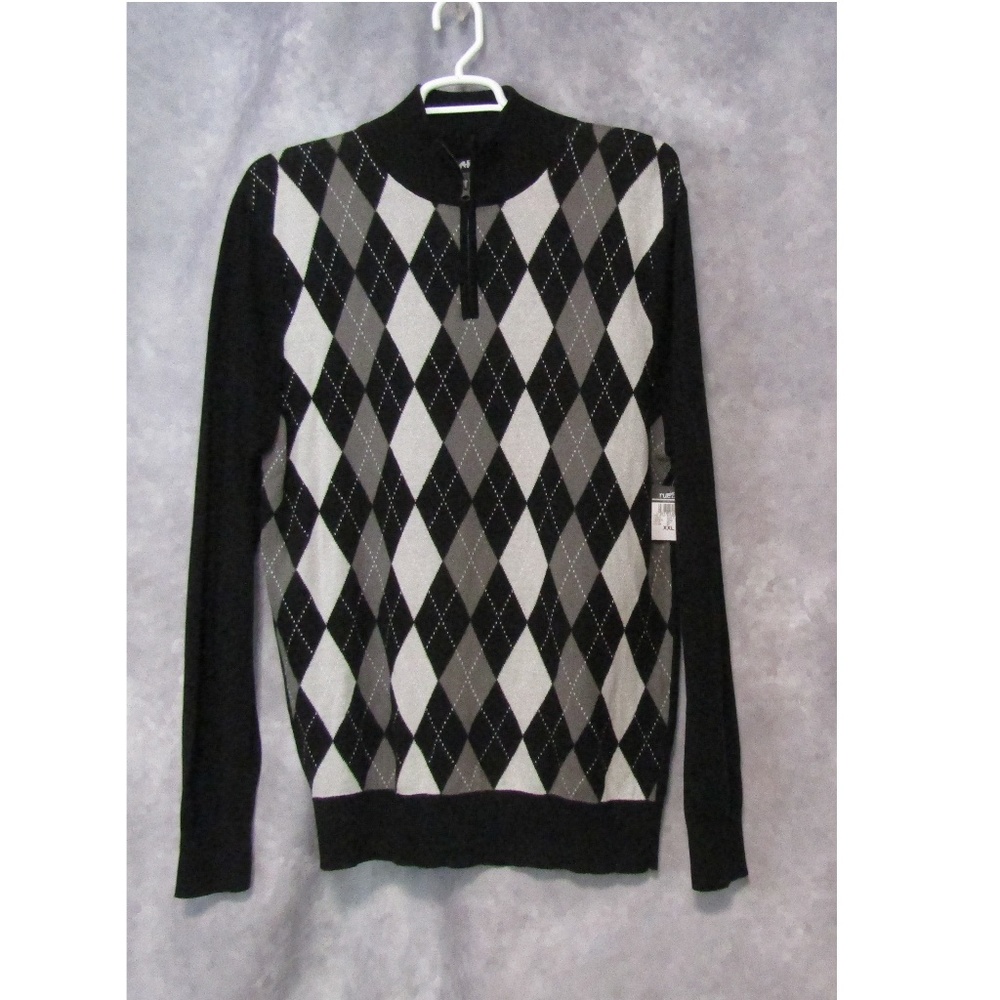 NWT Carbon Black Gray Argyle 1/4 Zip Sweater XXL